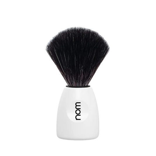 NOM Shaving Brush, Black Fibre, Plastic White - BUYBARBER.COM