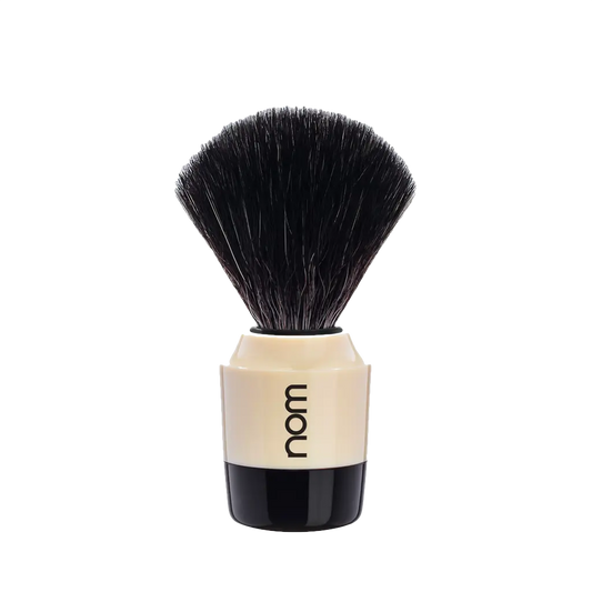 NOM Shaving Brush, Black Fibre, Plastic Black/Creme - BUYBARBER.COM