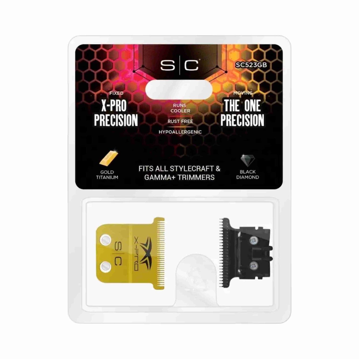 Replacement Fixed X-PRO Precision Gold Titanium Trimmer Blade with Black Diamond Carbon DLC The One Precision Deep cut Tooth Cutter Set - BUYBARBER.COM