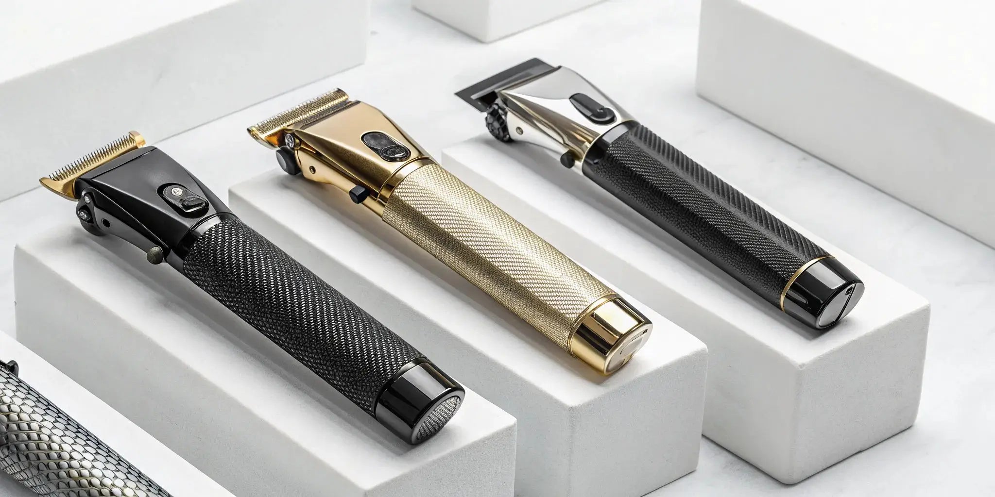 A selection of high-torque clippers in various finishes available for wholesale purchase.