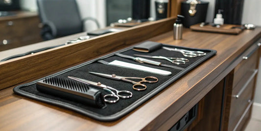 Professional barber tool kit for sale with clippers, scissors, and combs.