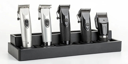 Five heavy-duty, high-torque clippers for bulk cutting in a charging stand.