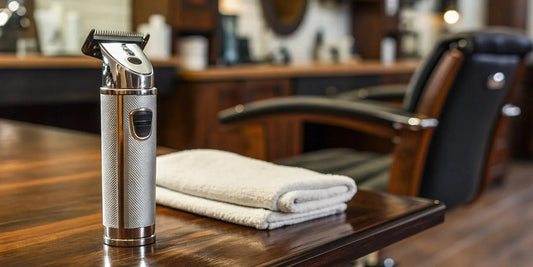 A professional trimmer for men, one of the best under 1500, on a barber station.