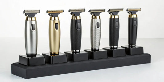 Six best professional zero gap trimmers displayed on stands.
