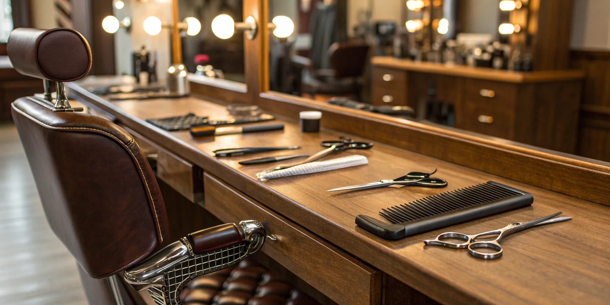 A professional barber combo set with clippers and trimmers on a workstation.