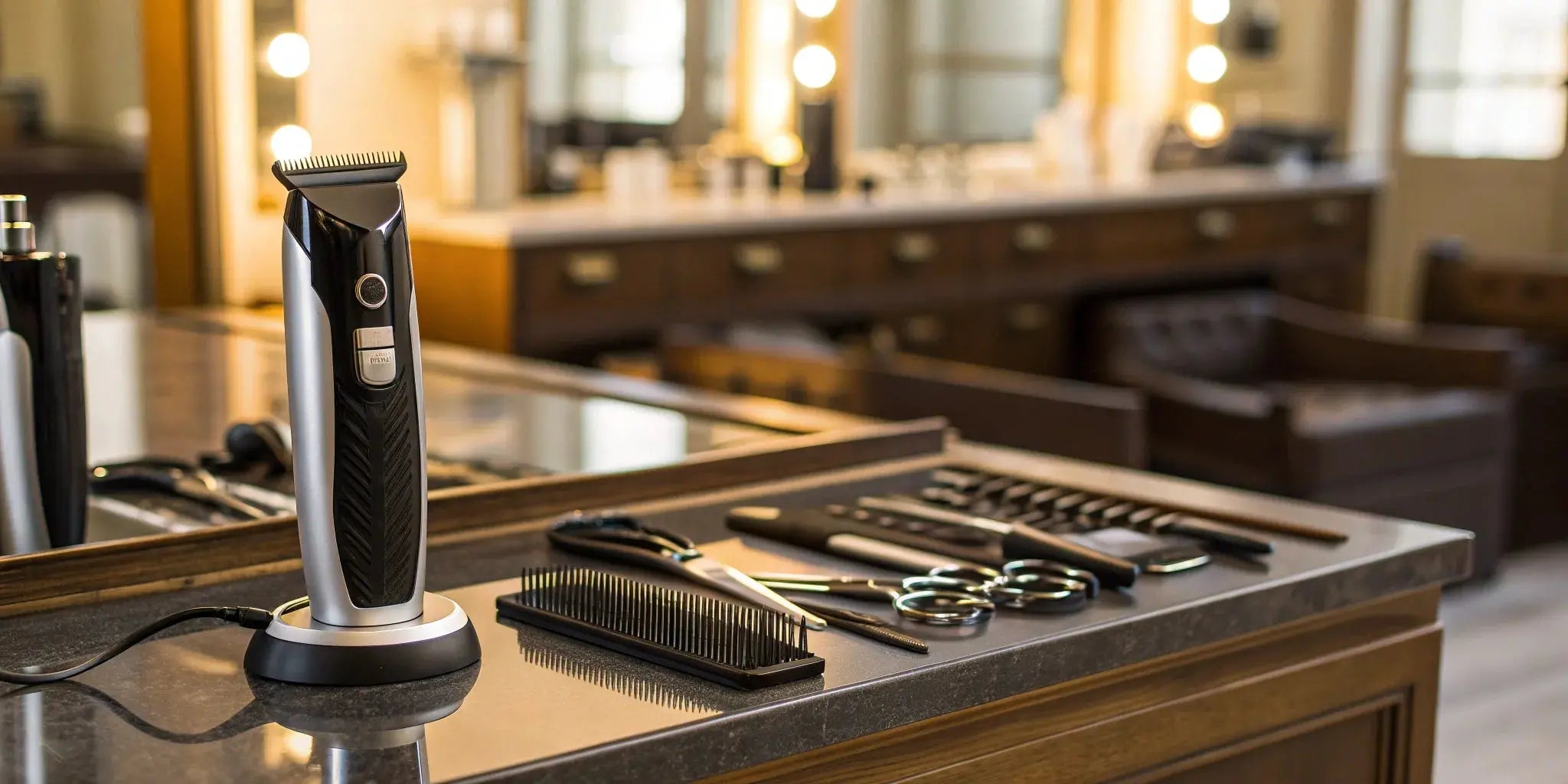 A collection of the best Andis trimmer models for professional barbers on a workstation.