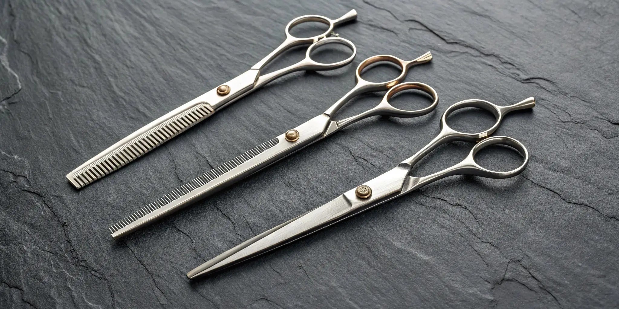 A set of professional straight and thinning Japanese steel barber shears.
