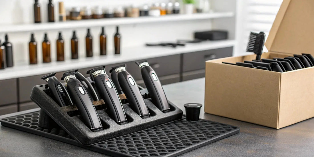 Barber trimmers with guards and accessories, ready for a bulk wholesale purchase.