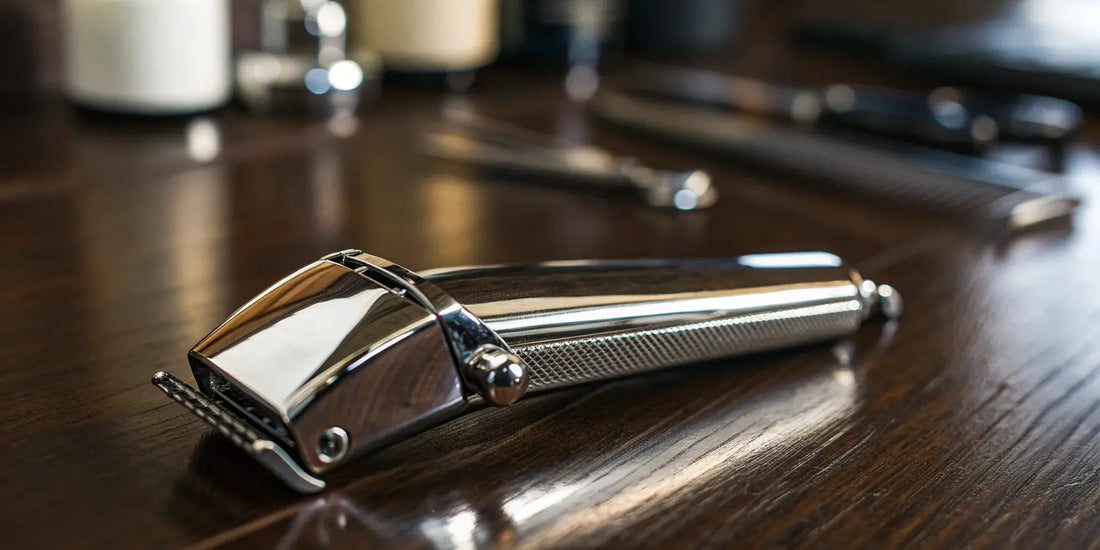 A set of adjustable blade clippers used for professional haircuts and fading.
