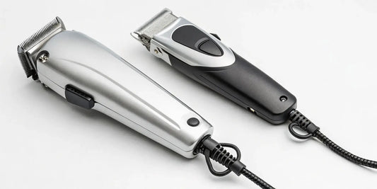 Andis Cool Care spray vs Wahl clipper oil shown with a professional hair clipper.