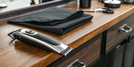 The Andis Fade Master cordless clippers ready for a fade on a barber's station.