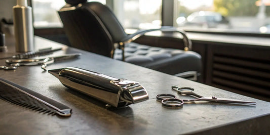 The Andis Master clipper, a staple for professional barbers, on a workstation.