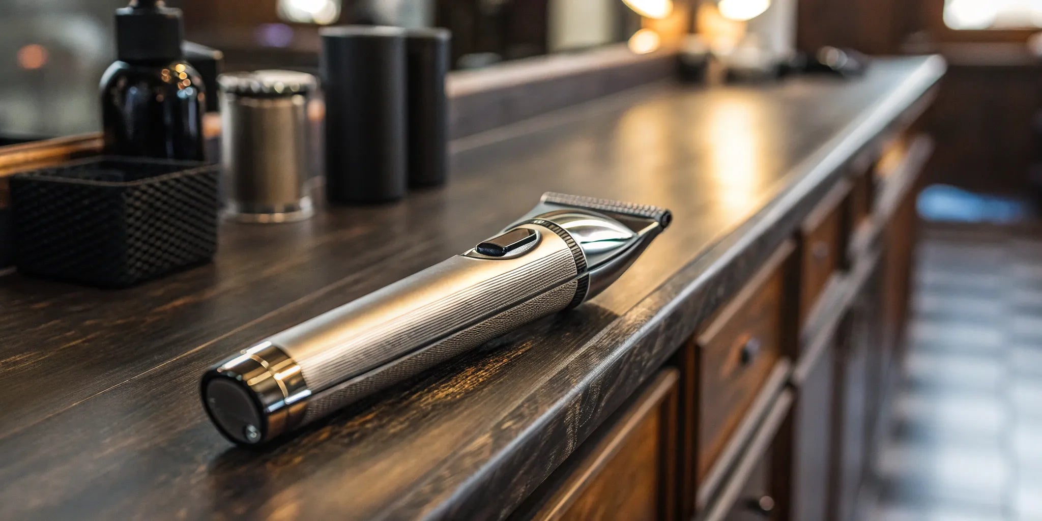 The professional Andis Master Cordless clipper on a barber station.