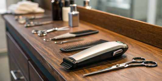 Andis UltraEdge AGC Super 2-Speed Clipper on a professional barber's workstation.