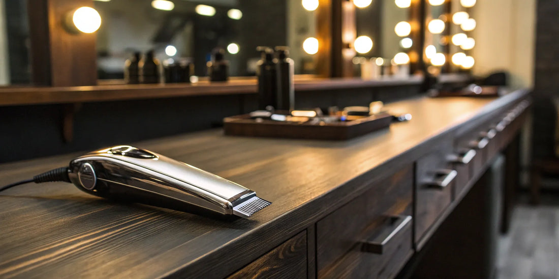 Babyliss Pro cordless clippers displayed on a professional barber station.
