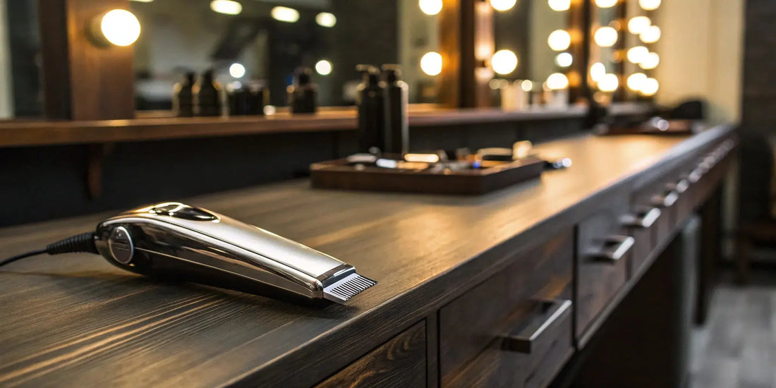 Babyliss Pro cordless clippers displayed on a professional barber station.