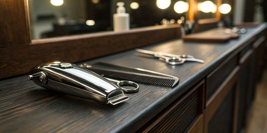 A BaBylissPRO limited edition pro clippers set on a barber station.