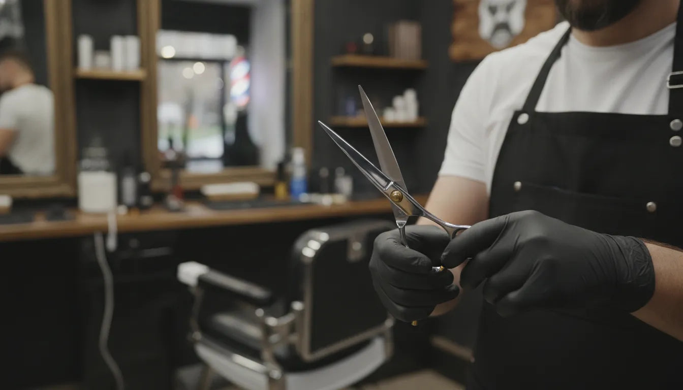 Professional barber shears on a barbershop workstation