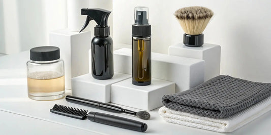 A professional clipper cleaning kit with brushes, oil, and disinfectant spray.