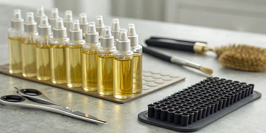 Bottles of professional barber clipper oil from various brands ready to buy wholesale.