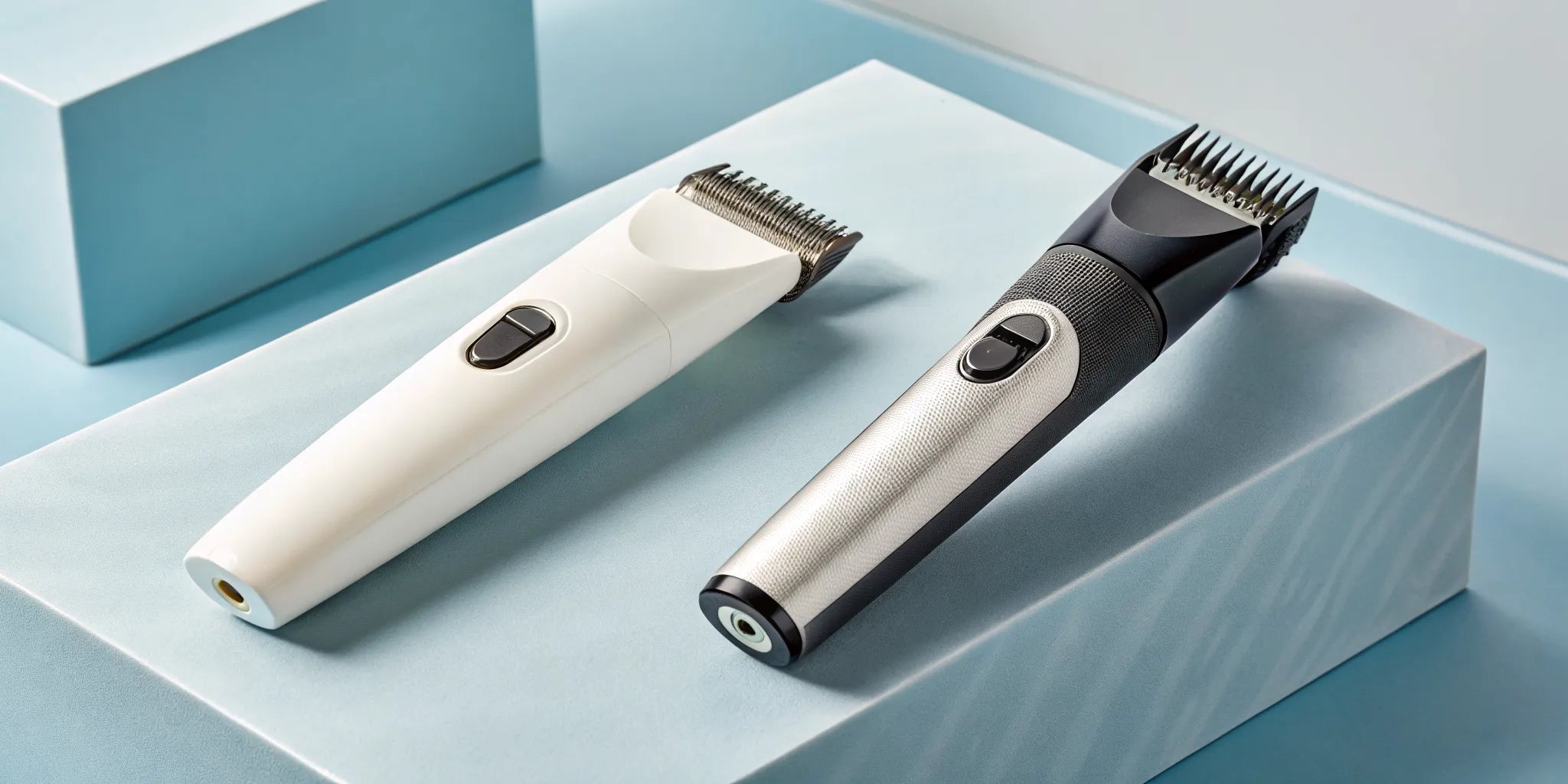 Ceramic and steel clipper blades side by side for comparison.