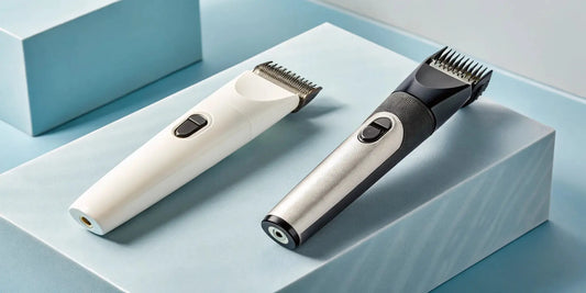 Ceramic and steel clipper blades side by side for comparison.