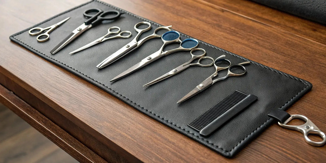 A barber's set of professional shears and a comb, key tools for choosing the right pair.