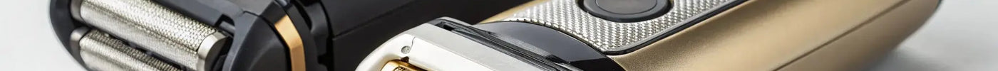 A cordless foil shaver and a rotary shaver placed side-by-side for comparison.