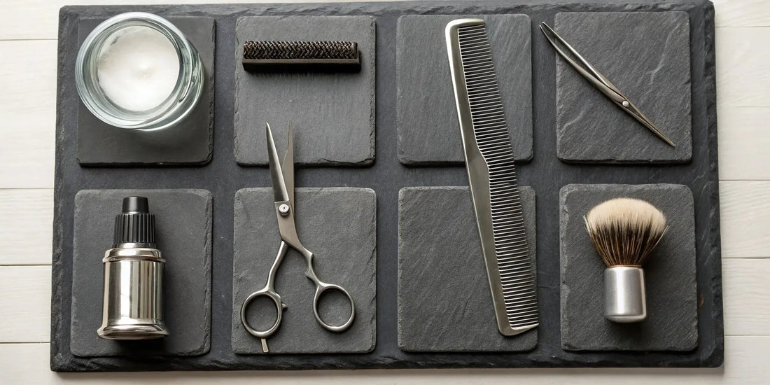 A collection of professional barber tools for precision hair cutting and styling.