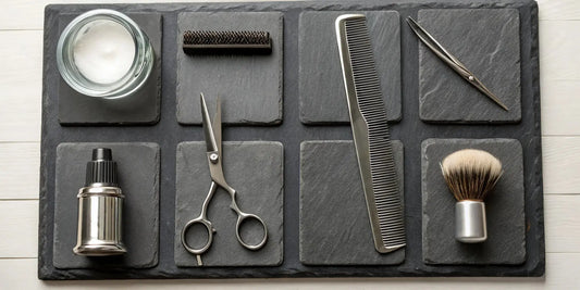 A collection of professional barber tools for precision hair cutting and styling.