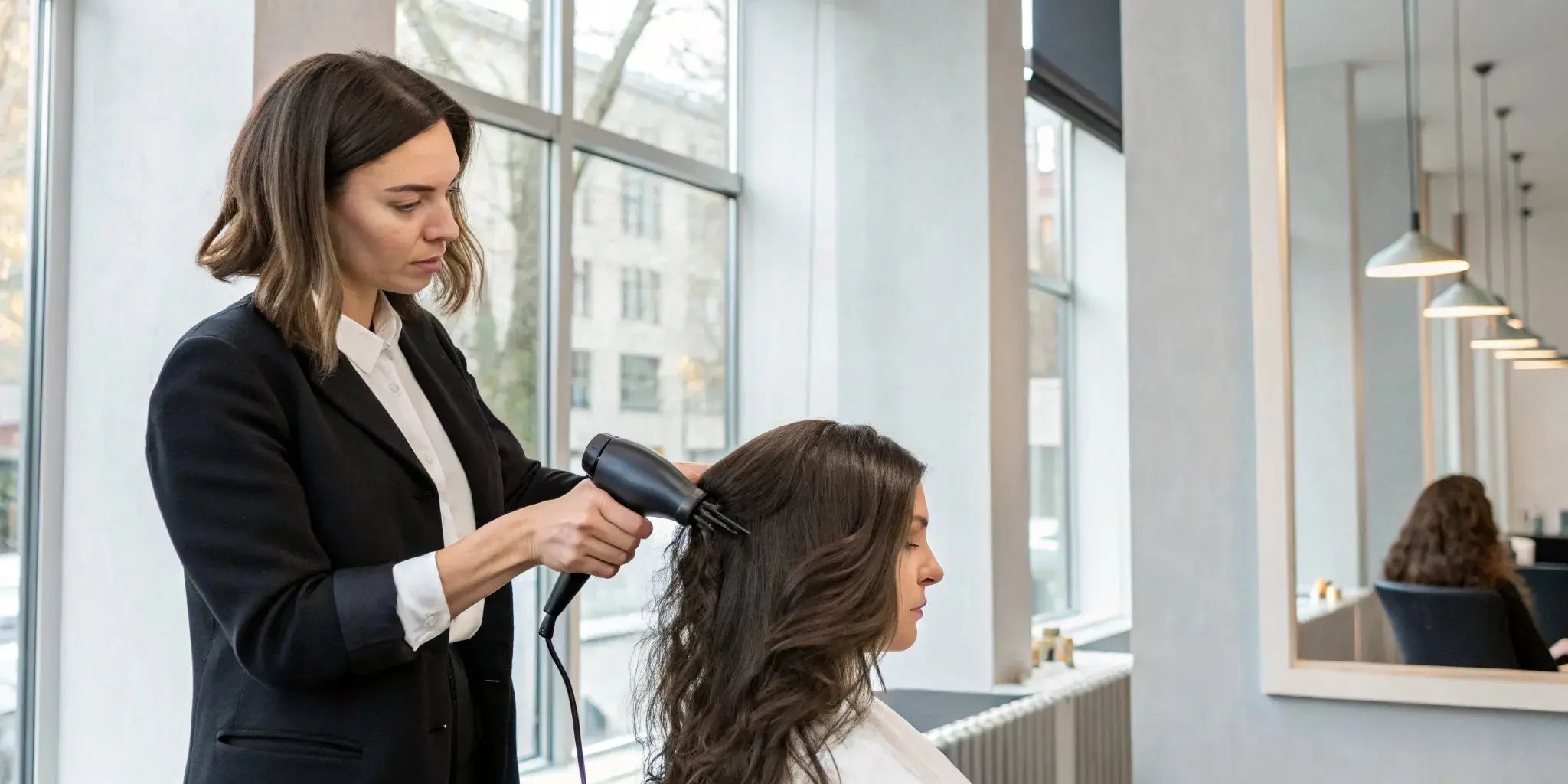 Applying hair building fibers to thinning hair for instant, natural-looking coverage.