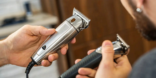 Adjusting the blades on an Andis T-Outliner trimmer for perfect alignment.