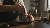 A professional barber hand adjusting and calibrating a sleek, premium steel hair clipper with a screwdriver