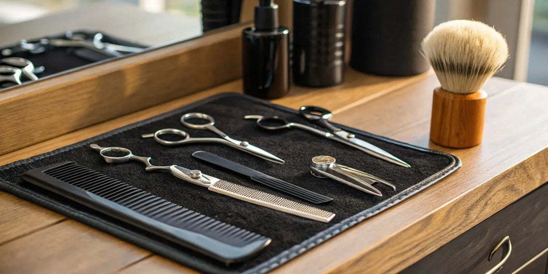 Best barber kit for beginners with shears, a comb, a razor, and a brush.