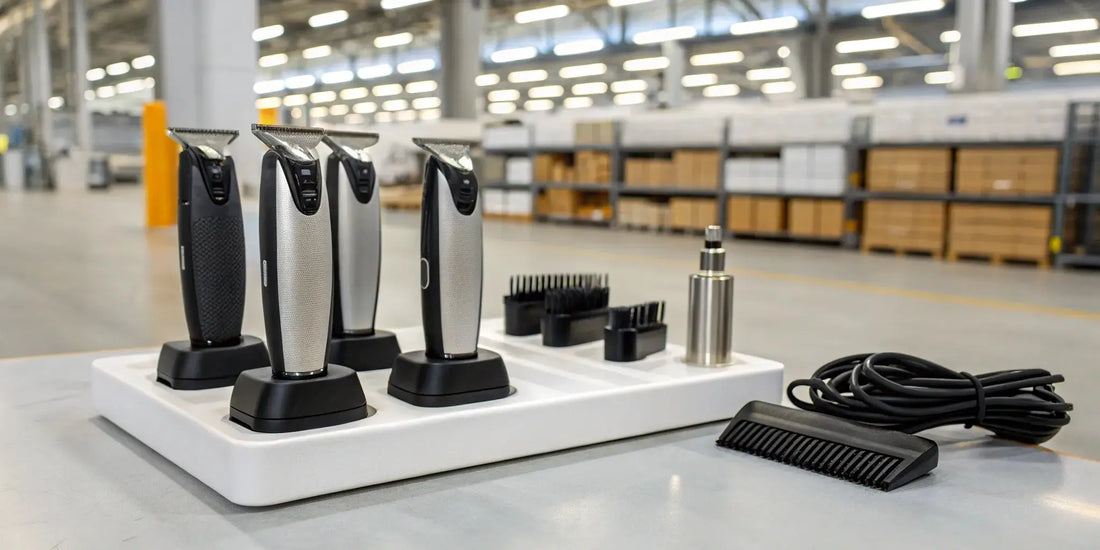 A selection of adjustable blade clippers and accessories available to buy wholesale.