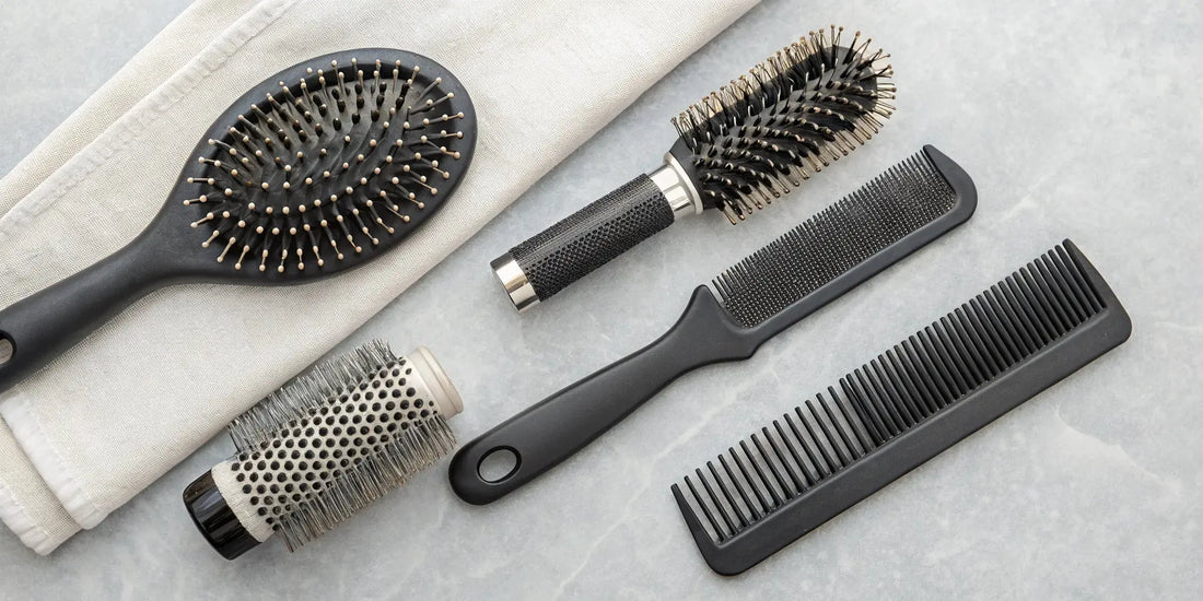 A variety of hair brushes for different hair types and styling goals.