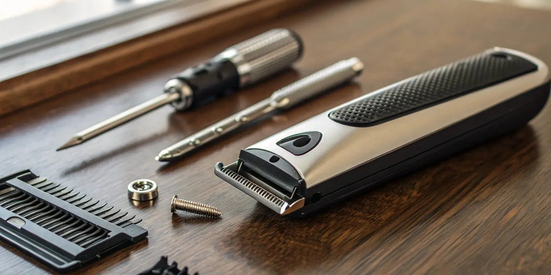 A BaBylissPRO trimmer disassembled with its various replacement parts.