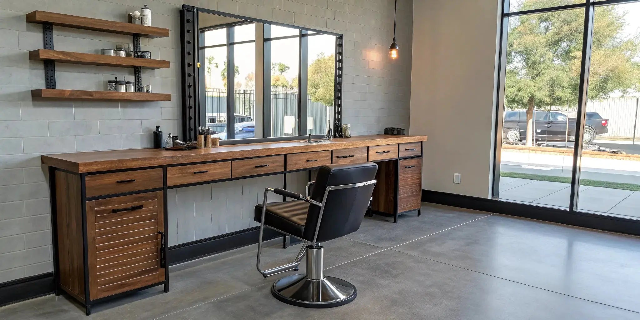 Organized barber station with clippers and tools arranged for an efficient workflow.