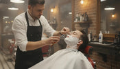 Professional barber preparing a razor for a clean shave on a client in a barbershop