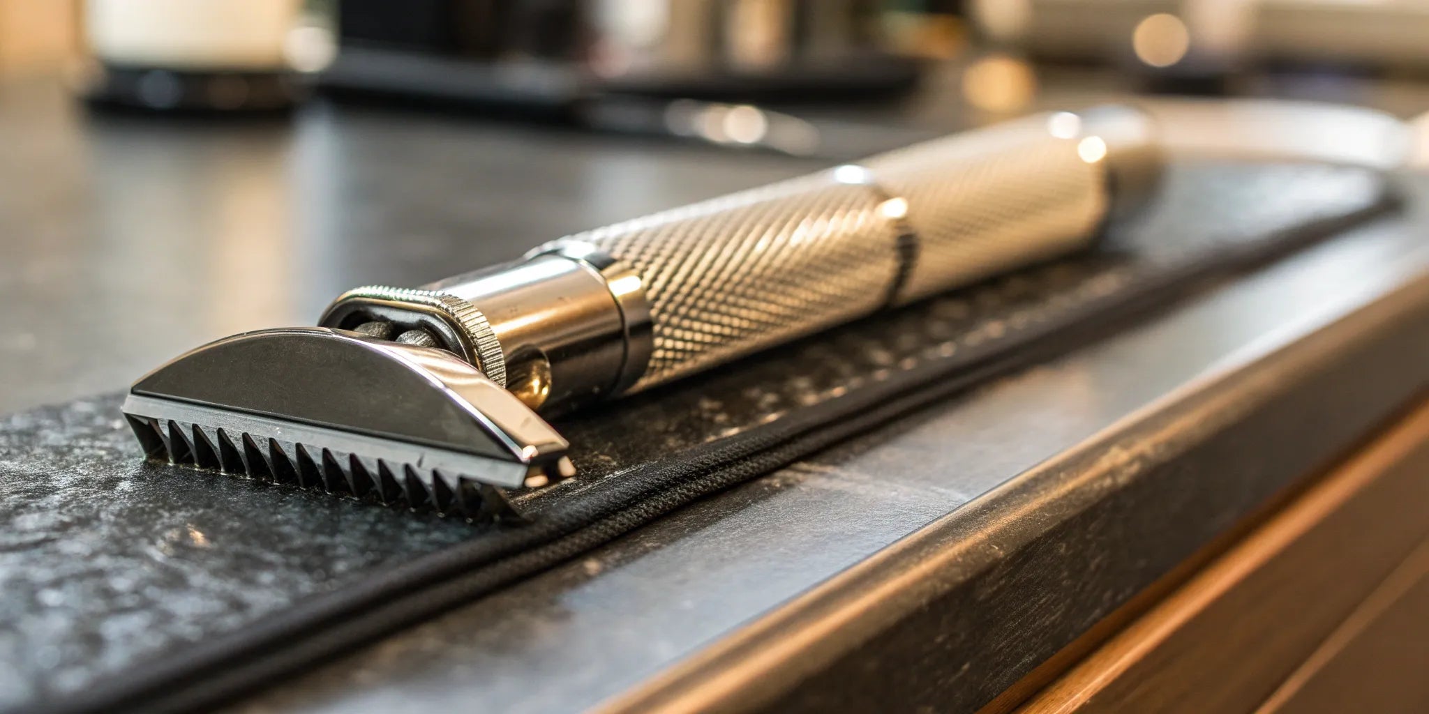 Using a BaByliss blade setter to perfectly align a trimmer blade.