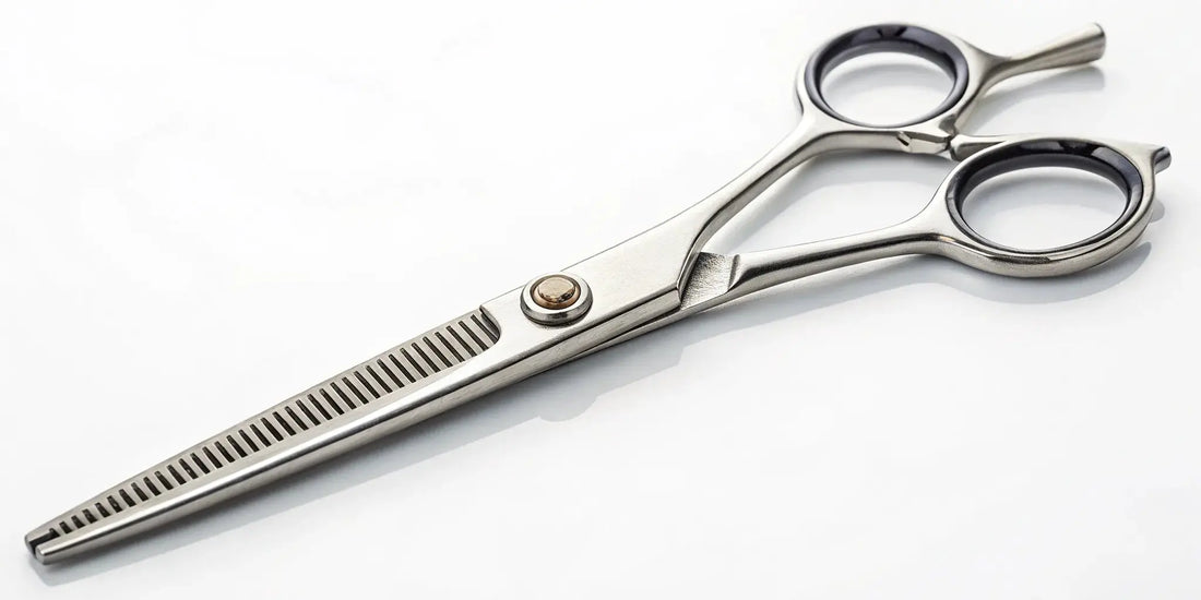 A pair of Kamisori shears laid out for professional sharpening and maintenance.