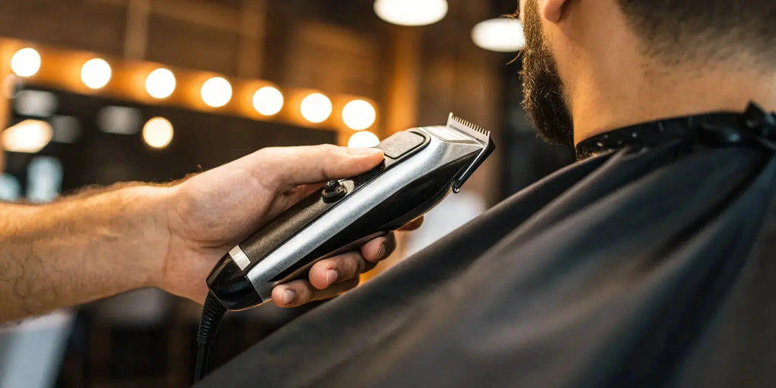 Barber using pro cordless clippers for a precise haircut.