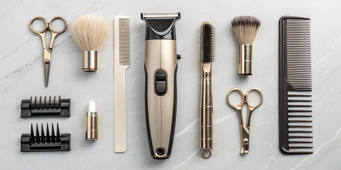 Professional Andis barber kit with clippers, trimmers, combs, and essential accessories.