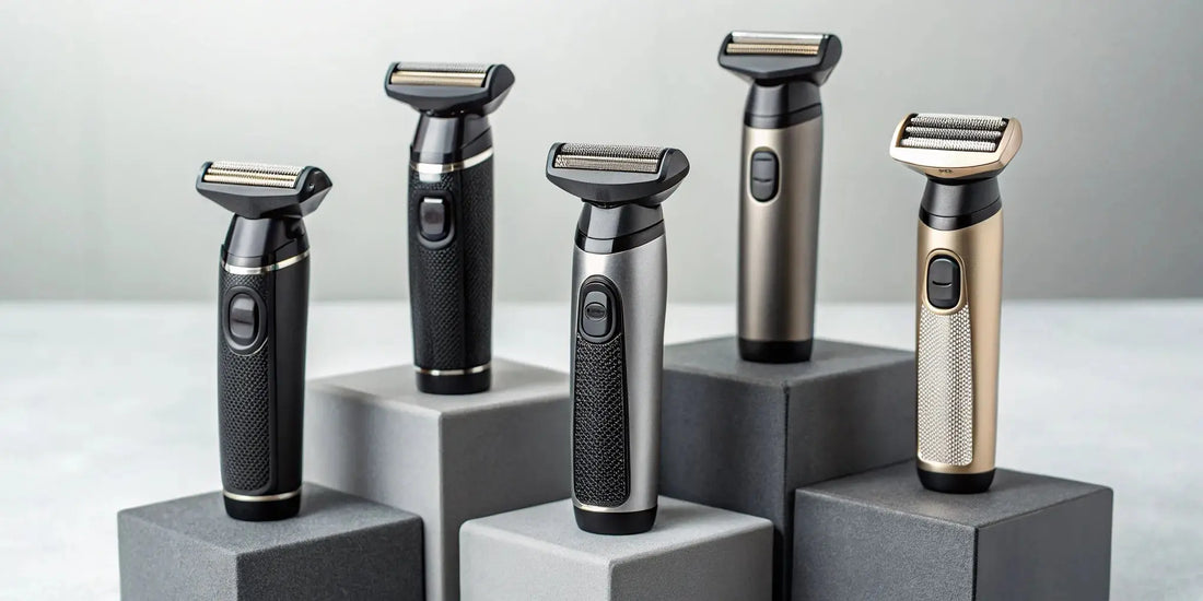 A lineup of five professional cordless foil shavers for skin fades.