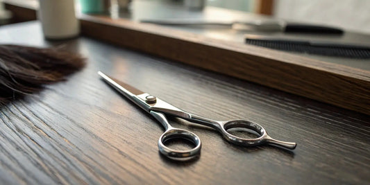 Best hair cutting shears for beginners displayed on a salon station.