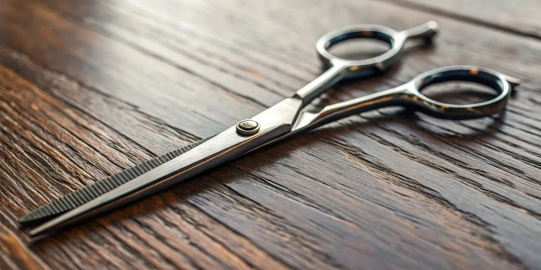 Various professional hair cutting scissors used by barbers and stylists.