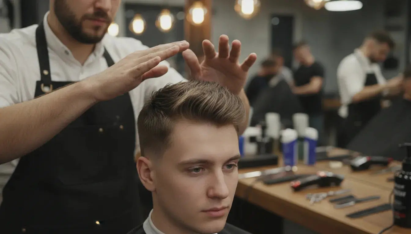 Professional barber styling a client's hair with matte hair paste in a barbershop