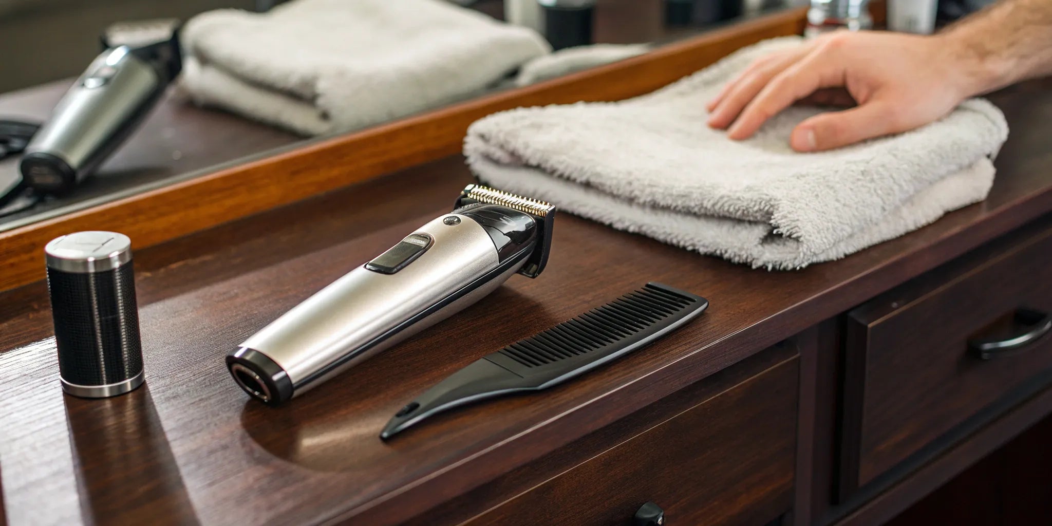 Wahl Moser Arco cordless clipper on a professional barber's station.