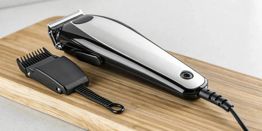 Corded Wahl Power Pro clippers with a guide comb attachment.
