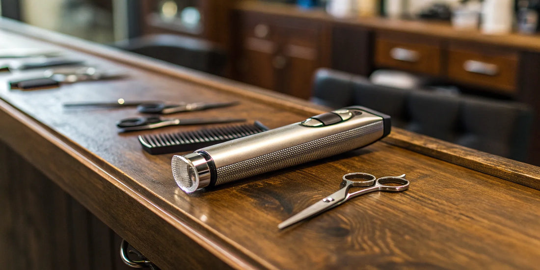 Wahl Professional Super Hair Trimmer on a barber's tool station.